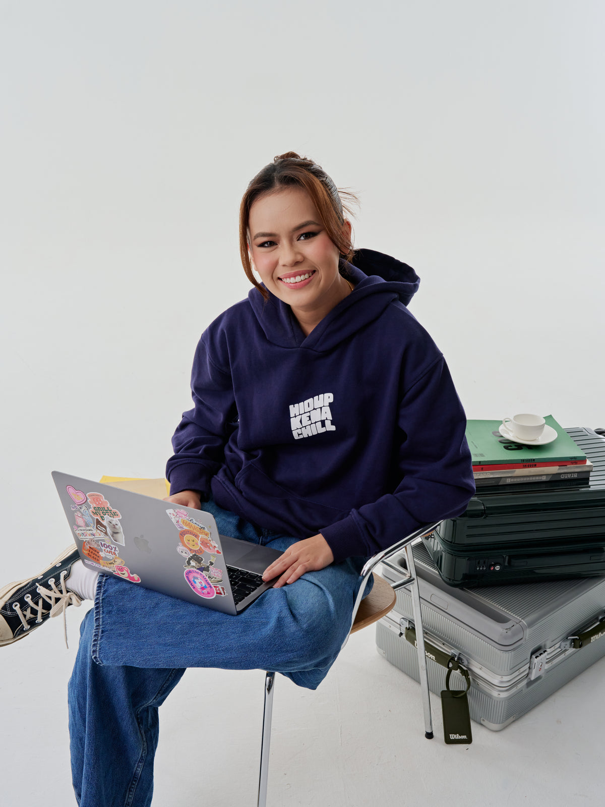 Keep Smiling Hoodie Navy Blue