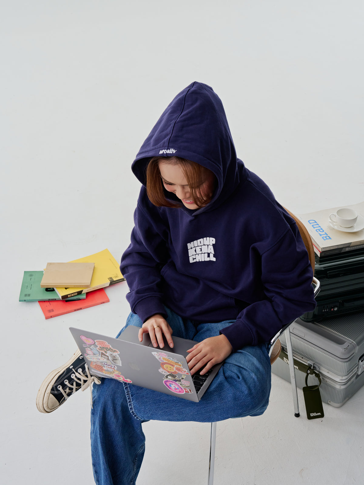 Keep Smiling Hoodie Navy Blue