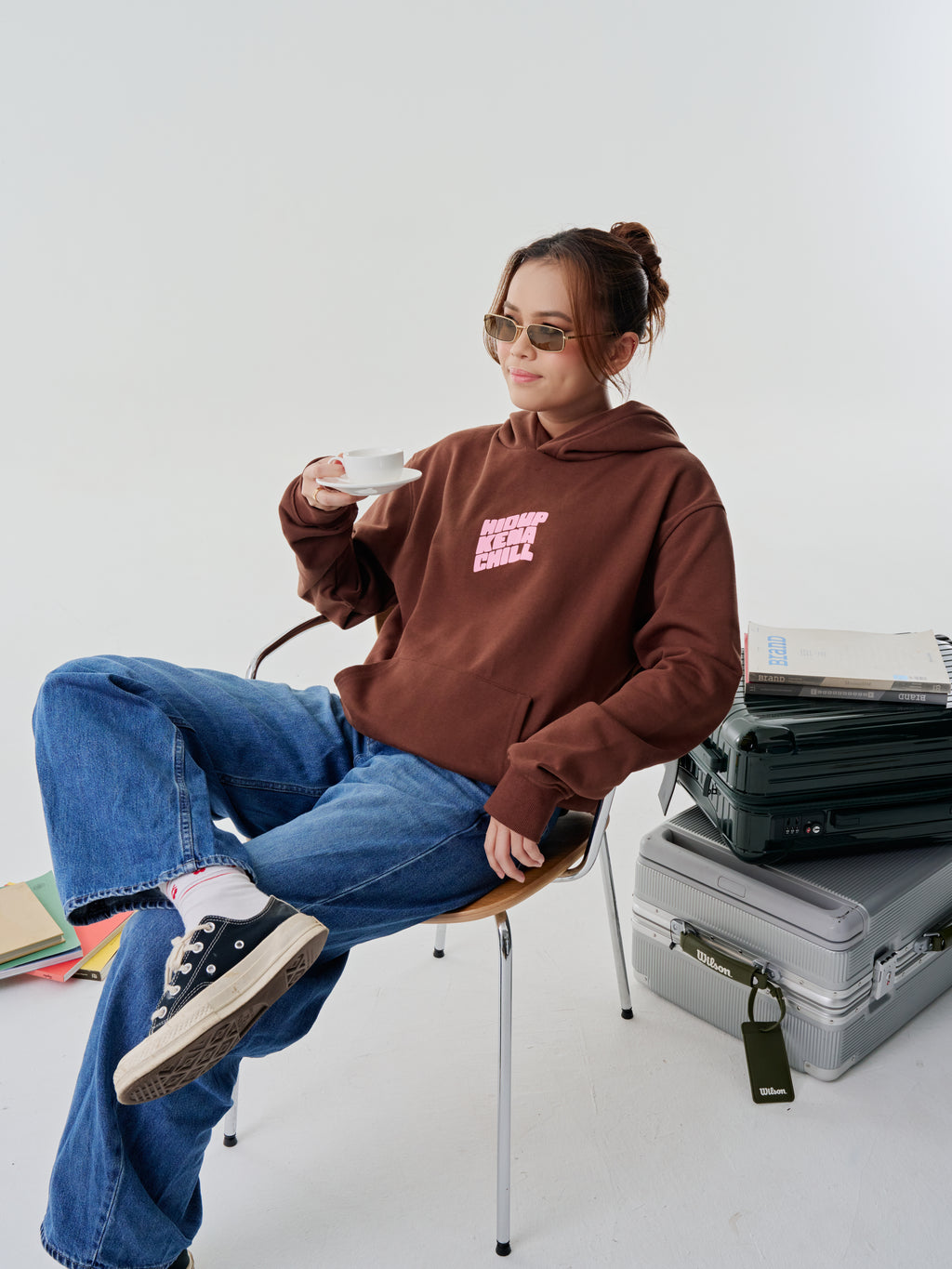 Keep Smiling Hoodie Brown Pink