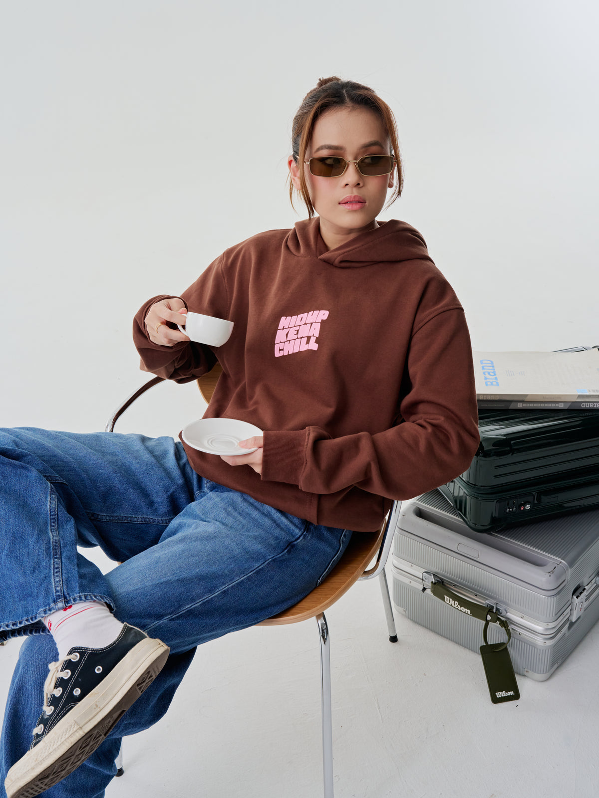 Keep Smiling Hoodie Brown Pink