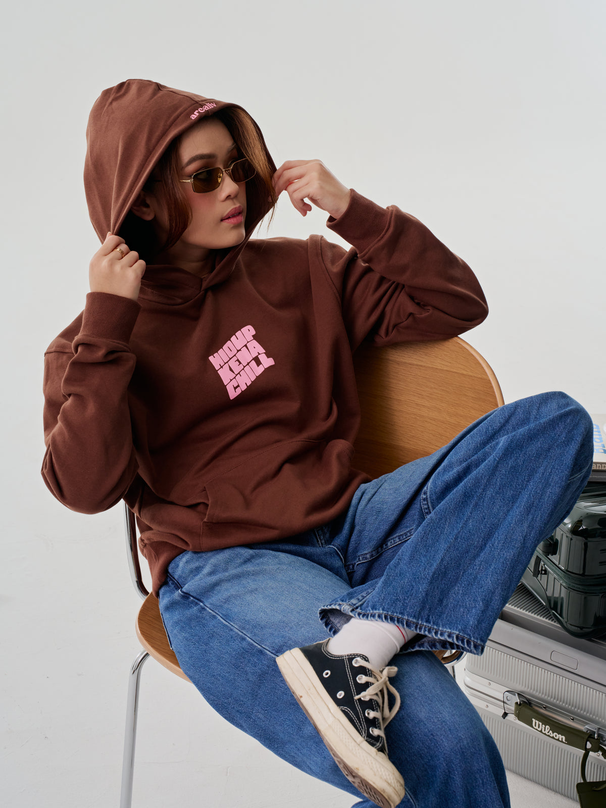 Keep Smiling Hoodie Brown Pink