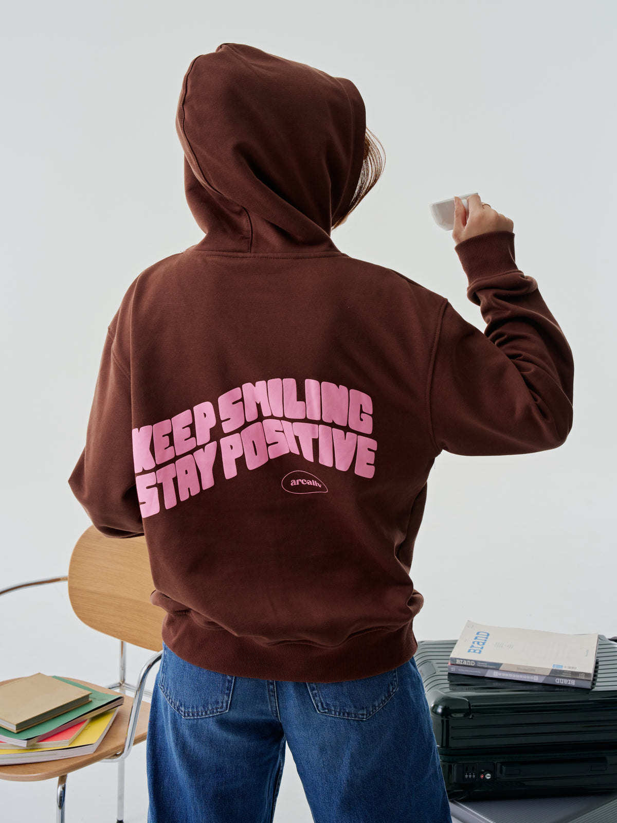 Keep Smiling Hoodie Brown Pink