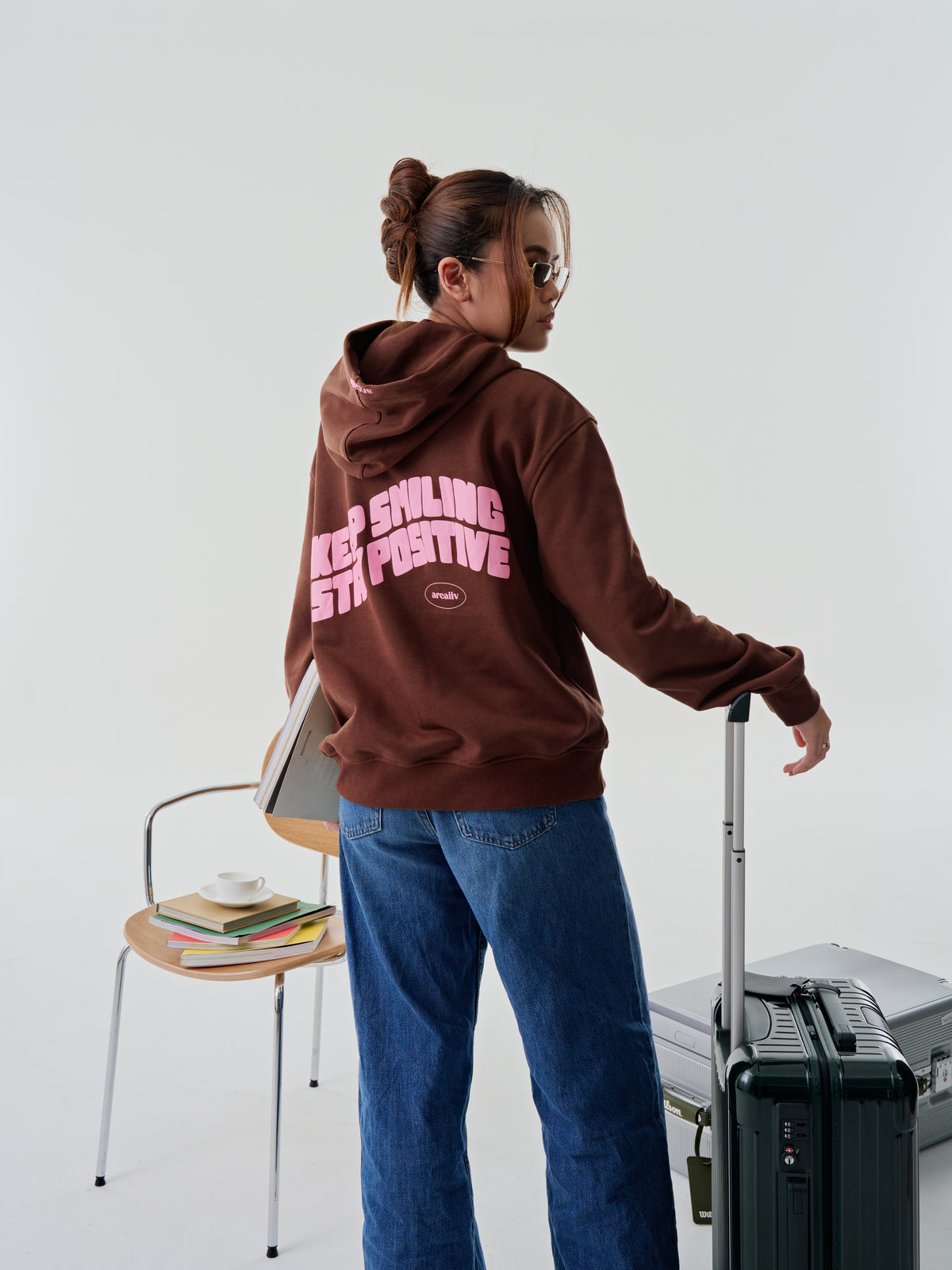 Keep Smiling Hoodie Brown Pink